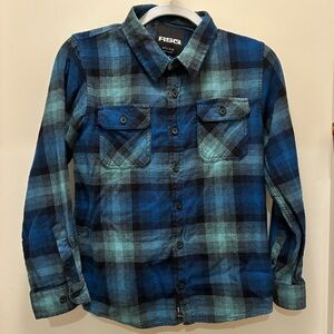 RSQ Kids Blue, Teal, and Black Plaid Button Down Shirt